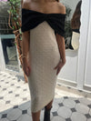 BOW KNIT DRESS IVORY/BLACK